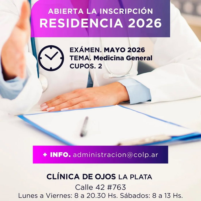 📋 Residencia de Oftalmología 2026 La Clínica de Ojos La Plata abre la Preinscripción 2026 para su Residencia de Oftalmología, ofreciendo una formación complet…